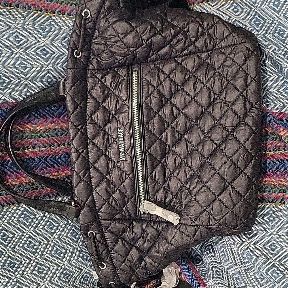MZ Wallace Black Quilted Anna Tote with Leather Handles